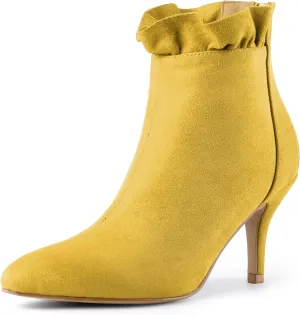 Allegra K Women's Pointed Toe Stiletto Heel Ruffle Ankle Boots