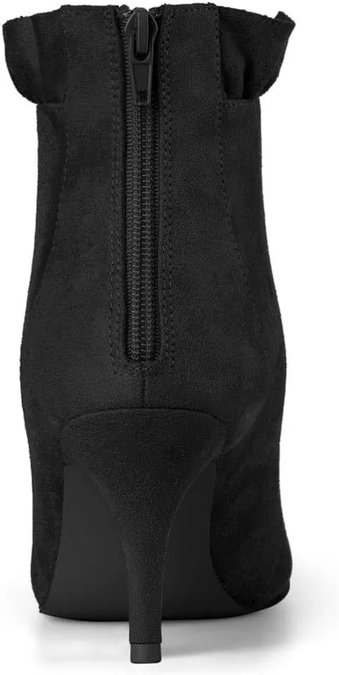 Allegra K Women's Pointed Toe Stiletto Heel Ruffle Ankle Boots