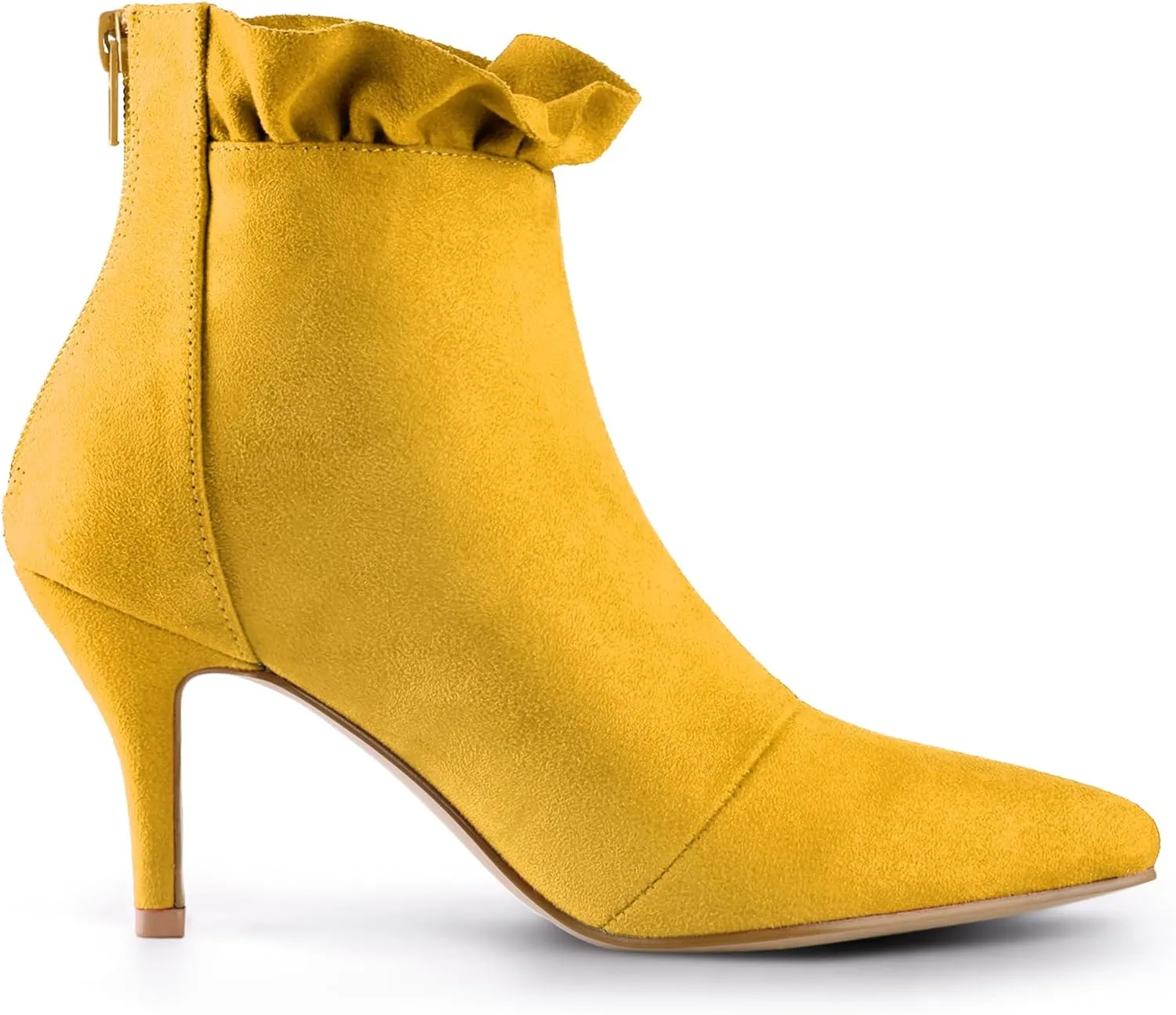 Allegra K Women's Pointed Toe Stiletto Heel Ruffle Ankle Boots