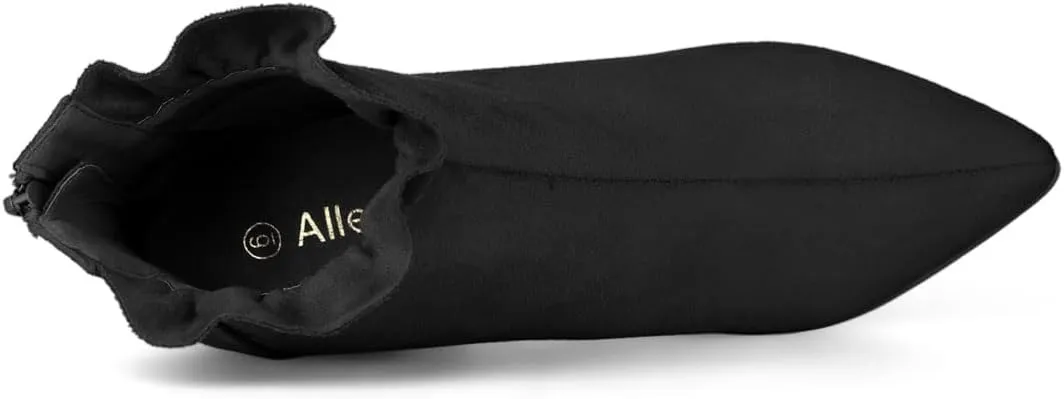 Allegra K Women's Pointed Toe Stiletto Heel Ruffle Ankle Boots