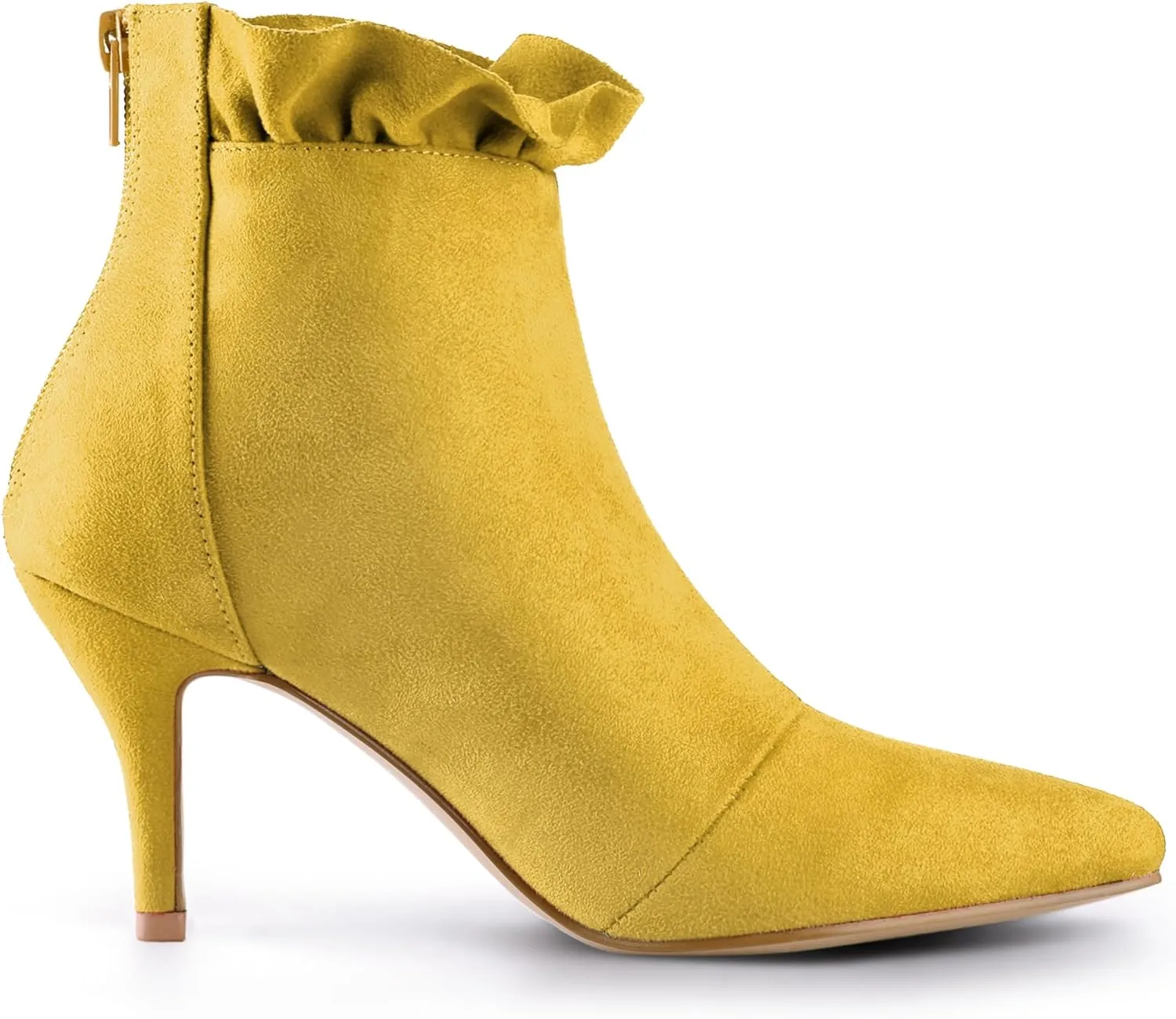 Allegra K Women's Pointed Toe Stiletto Heel Ruffle Ankle Boots