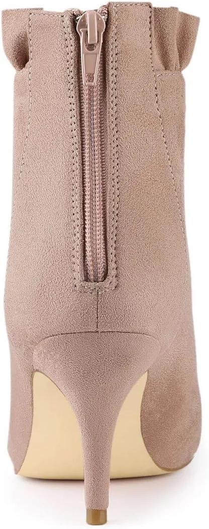 Allegra K Women's Pointed Toe Stiletto Heel Ruffle Ankle Boots