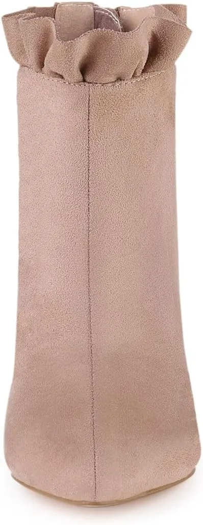 Allegra K Women's Pointed Toe Stiletto Heel Ruffle Ankle Boots