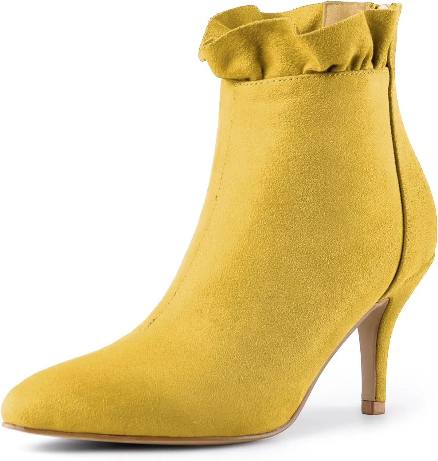 Allegra K Women's Pointed Toe Stiletto Heel Ruffle Ankle Boots