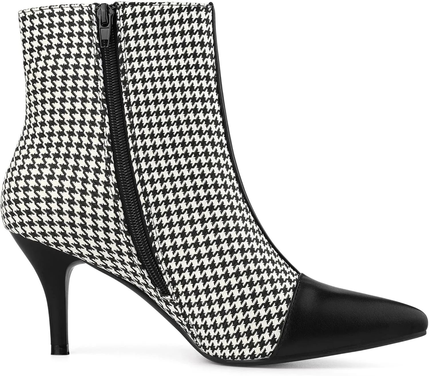 Allegra K Women's Pointed Toe Stiletto Heels Houndstooth Ankle Booties