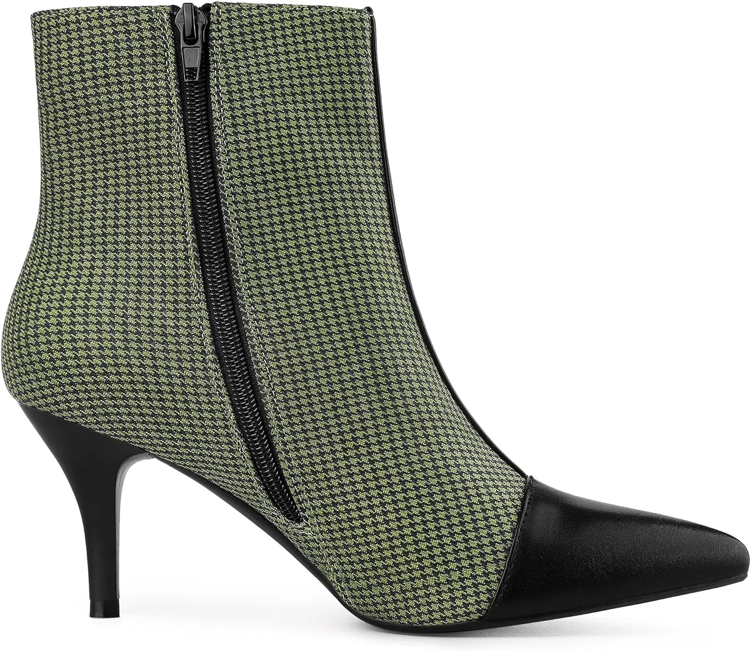 Allegra K Women's Pointed Toe Stiletto Heels Houndstooth Ankle Booties