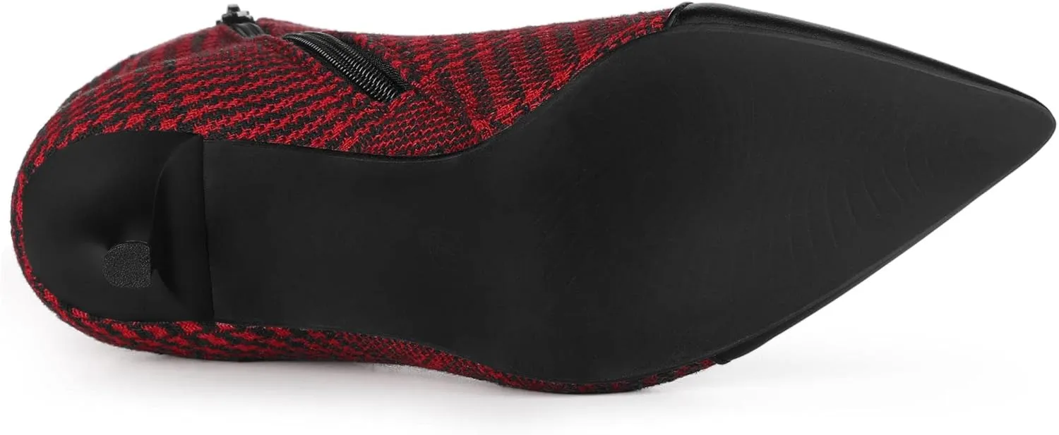 Allegra K Women's Pointed Toe Stiletto Heels Houndstooth Ankle Booties