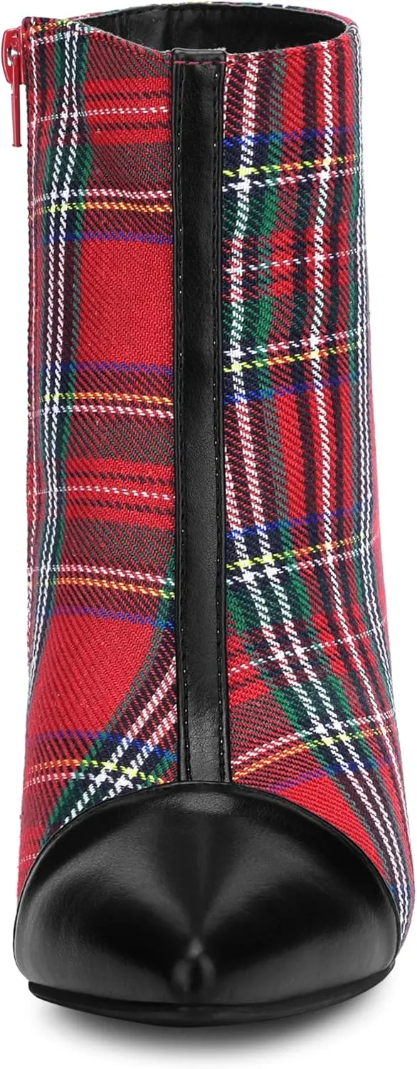 Allegra K Women's Pointed Toe Stiletto Heels Houndstooth Ankle Booties