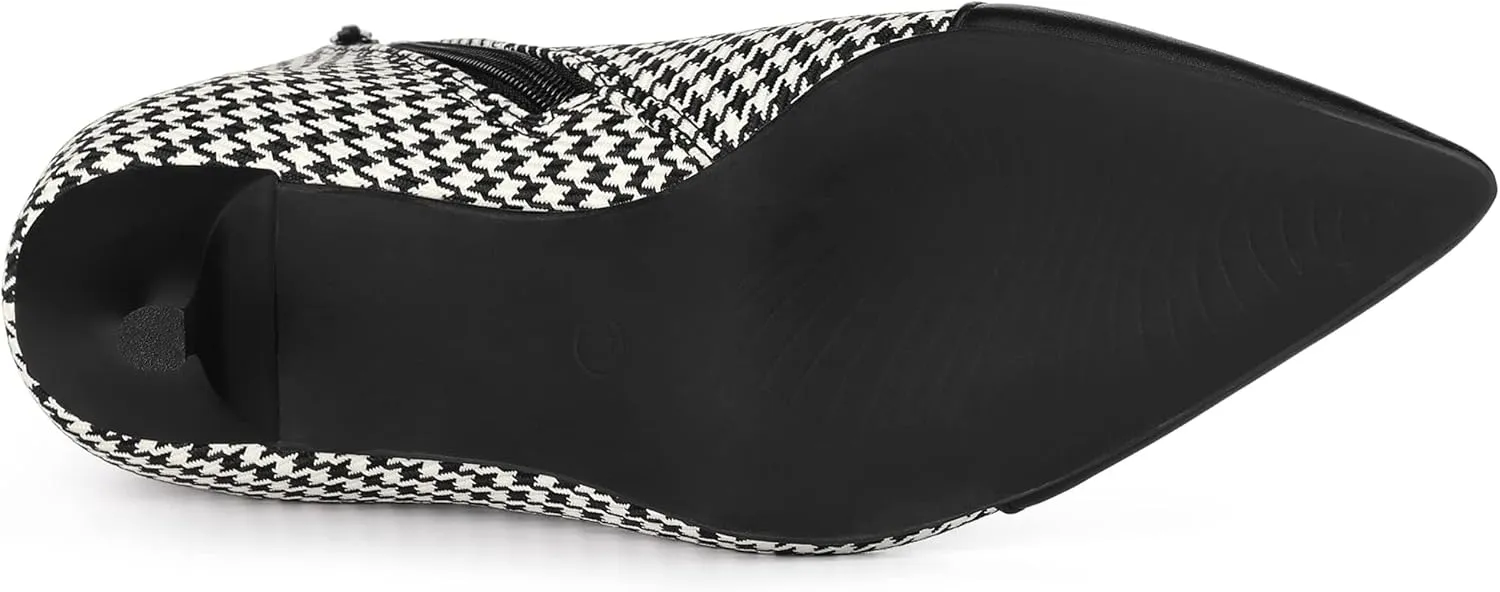 Allegra K Women's Pointed Toe Stiletto Heels Houndstooth Ankle Booties