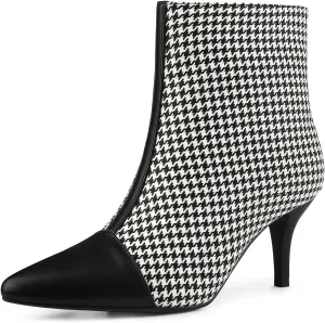 Allegra K Women's Pointed Toe Stiletto Heels Houndstooth Ankle Booties