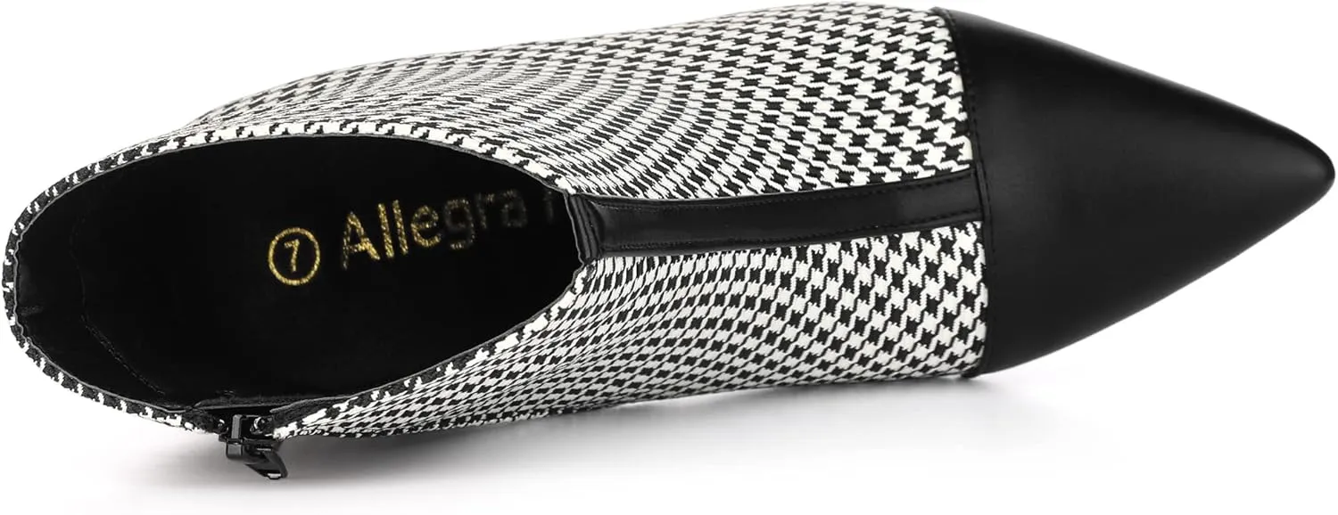Allegra K Women's Pointed Toe Stiletto Heels Houndstooth Ankle Booties