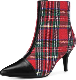 Allegra K Women's Pointed Toe Stiletto Heels Houndstooth Ankle Booties