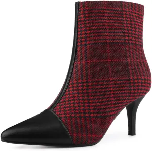 Allegra K Women's Pointed Toe Stiletto Heels Houndstooth Ankle Booties