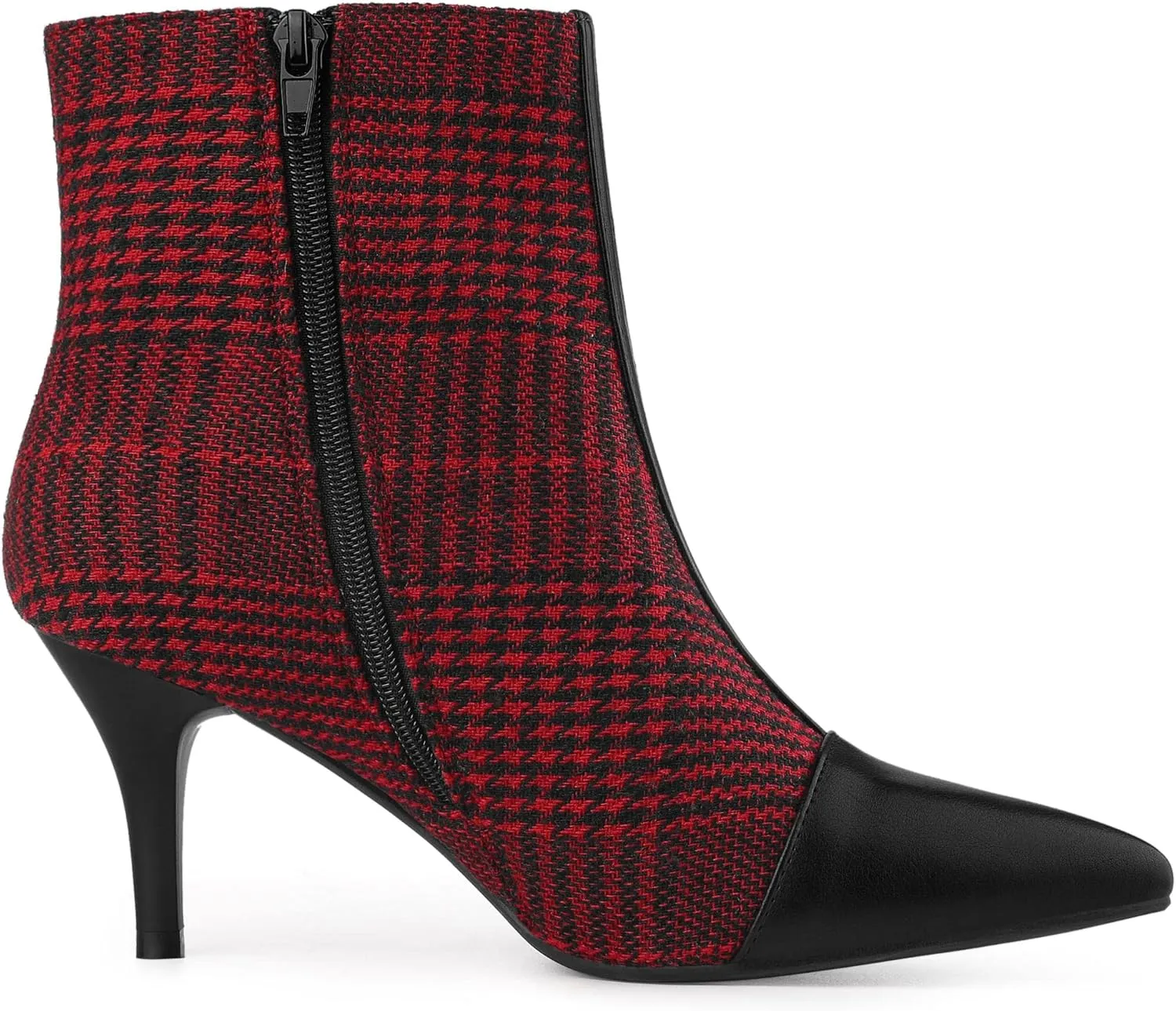 Allegra K Women's Pointed Toe Stiletto Heels Houndstooth Ankle Booties