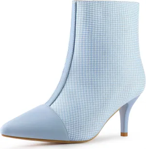 Allegra K Women's Pointed Toe Stiletto Heels Houndstooth Ankle Booties