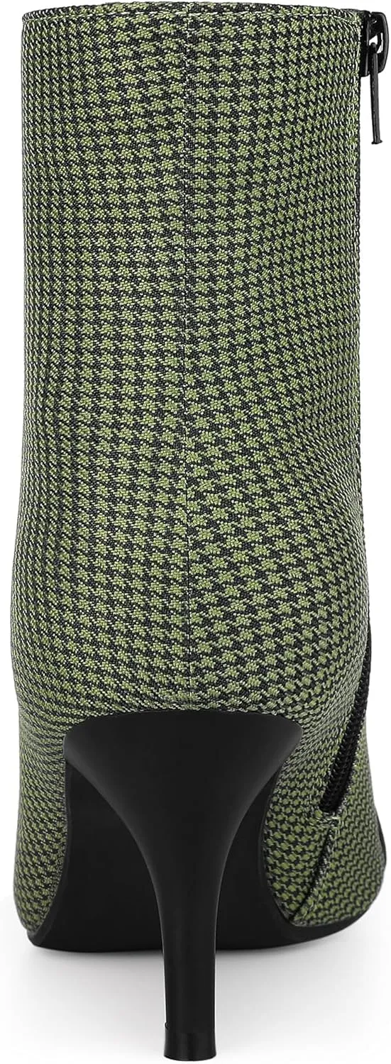Allegra K Women's Pointed Toe Stiletto Heels Houndstooth Ankle Booties
