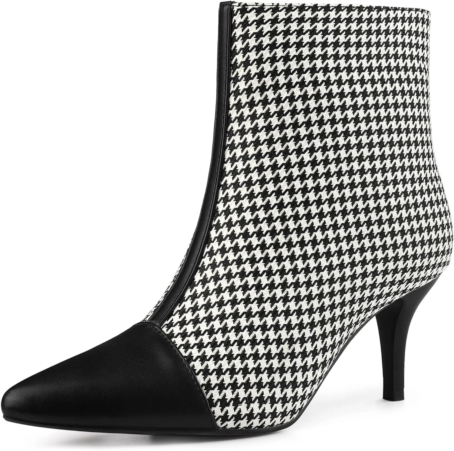 Allegra K Women's Pointed Toe Stiletto Heels Houndstooth Ankle Booties