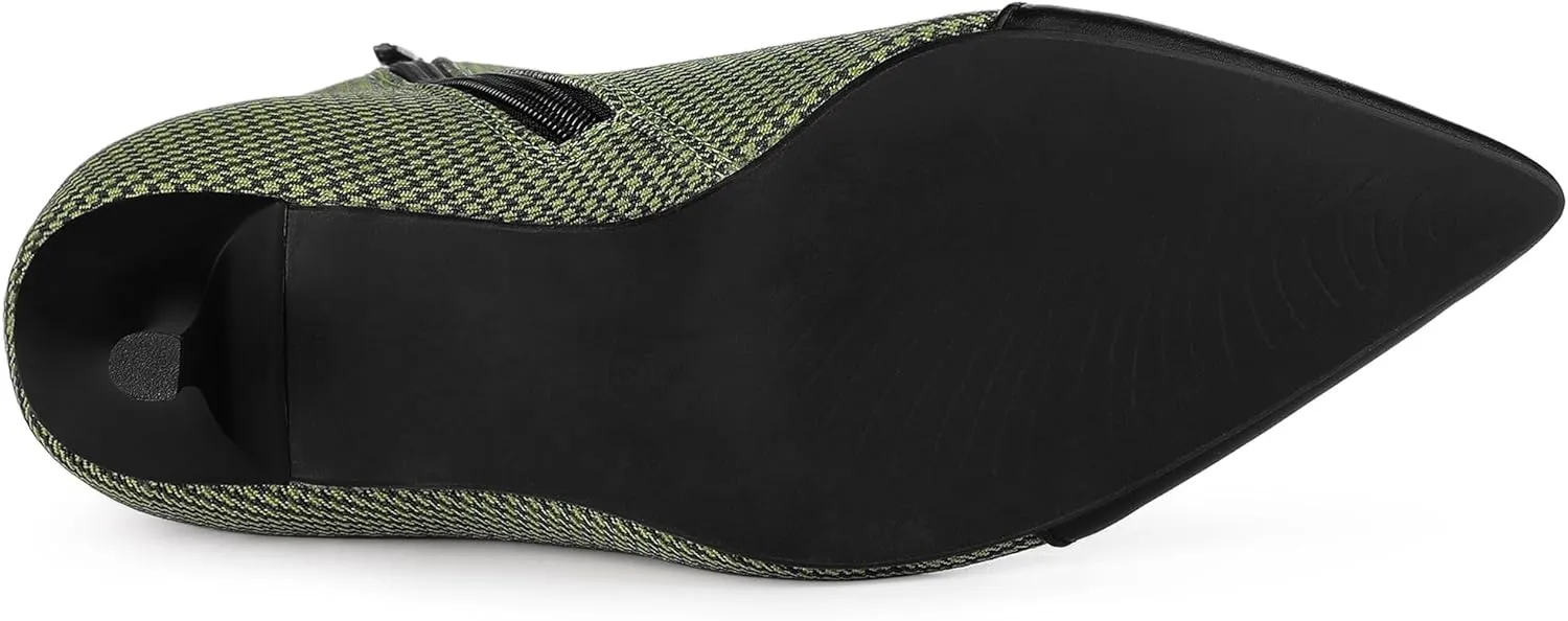 Allegra K Women's Pointed Toe Stiletto Heels Houndstooth Ankle Booties