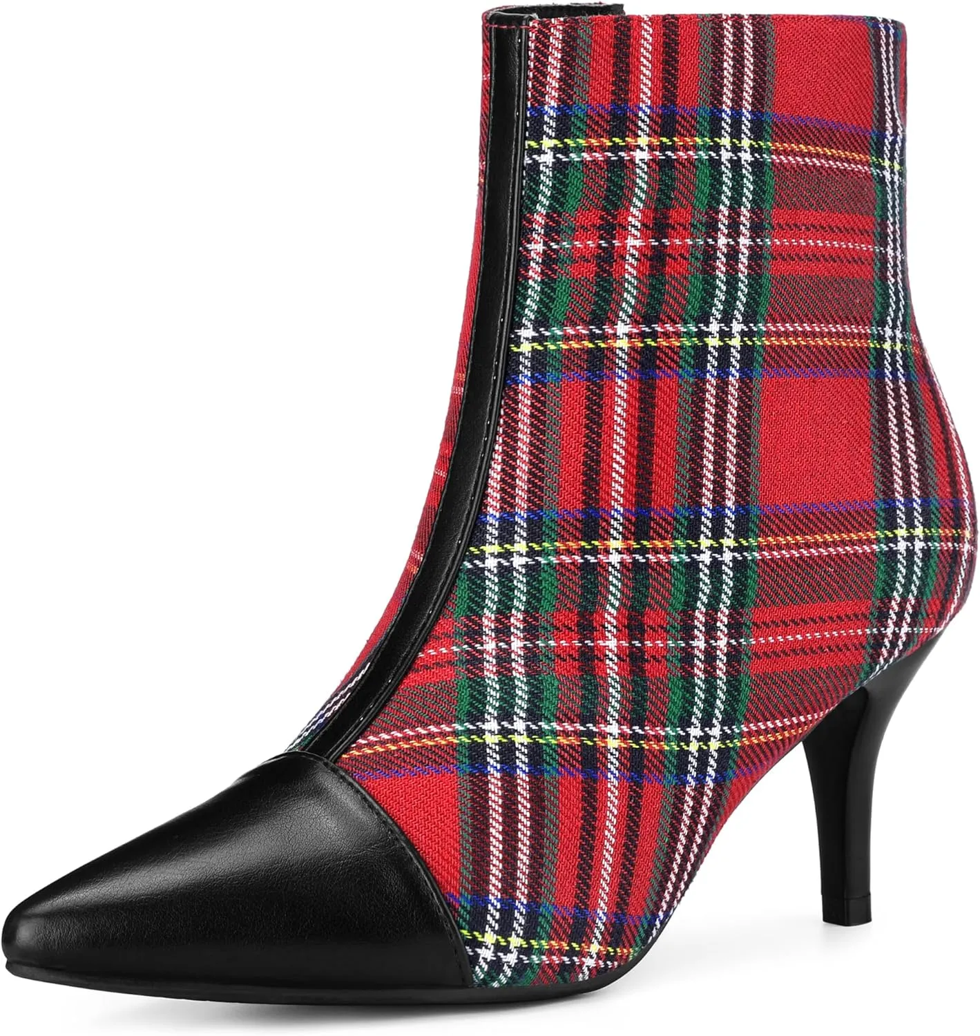 Allegra K Women's Pointed Toe Stiletto Heels Houndstooth Ankle Booties