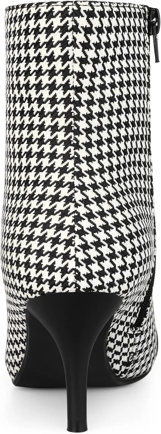 Allegra K Women's Pointed Toe Stiletto Heels Houndstooth Ankle Booties