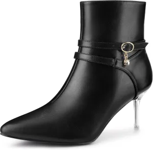Allegra K Women's Pointed Toe Strappy Rhinestone Clear Stiletto Heels Ankle Booties