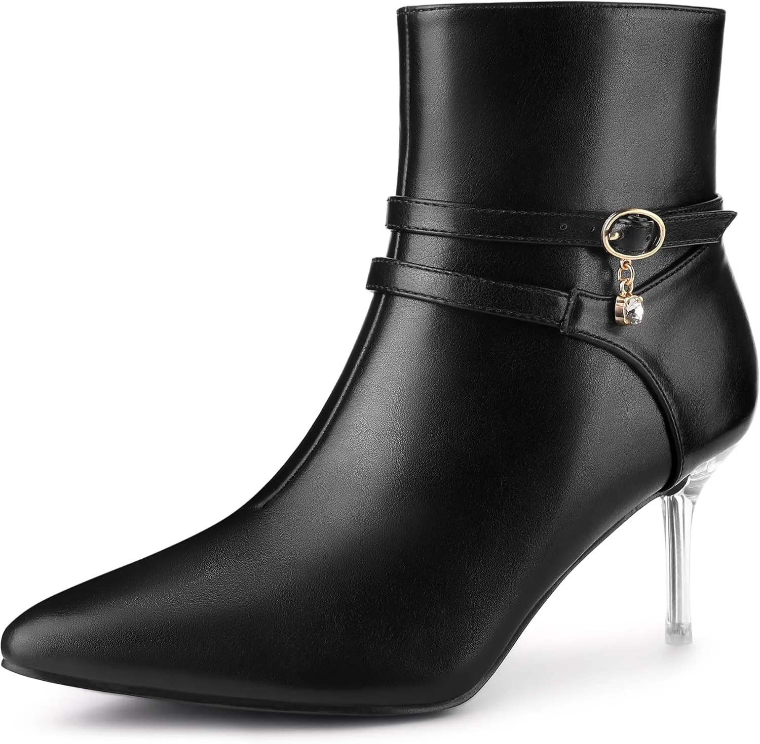 Allegra K Women's Pointed Toe Strappy Rhinestone Clear Stiletto Heels Ankle Booties