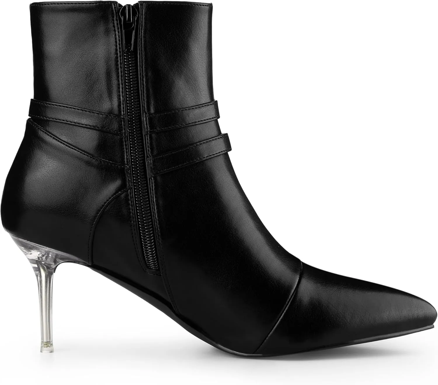 Allegra K Women's Pointed Toe Strappy Rhinestone Clear Stiletto Heels Ankle Booties