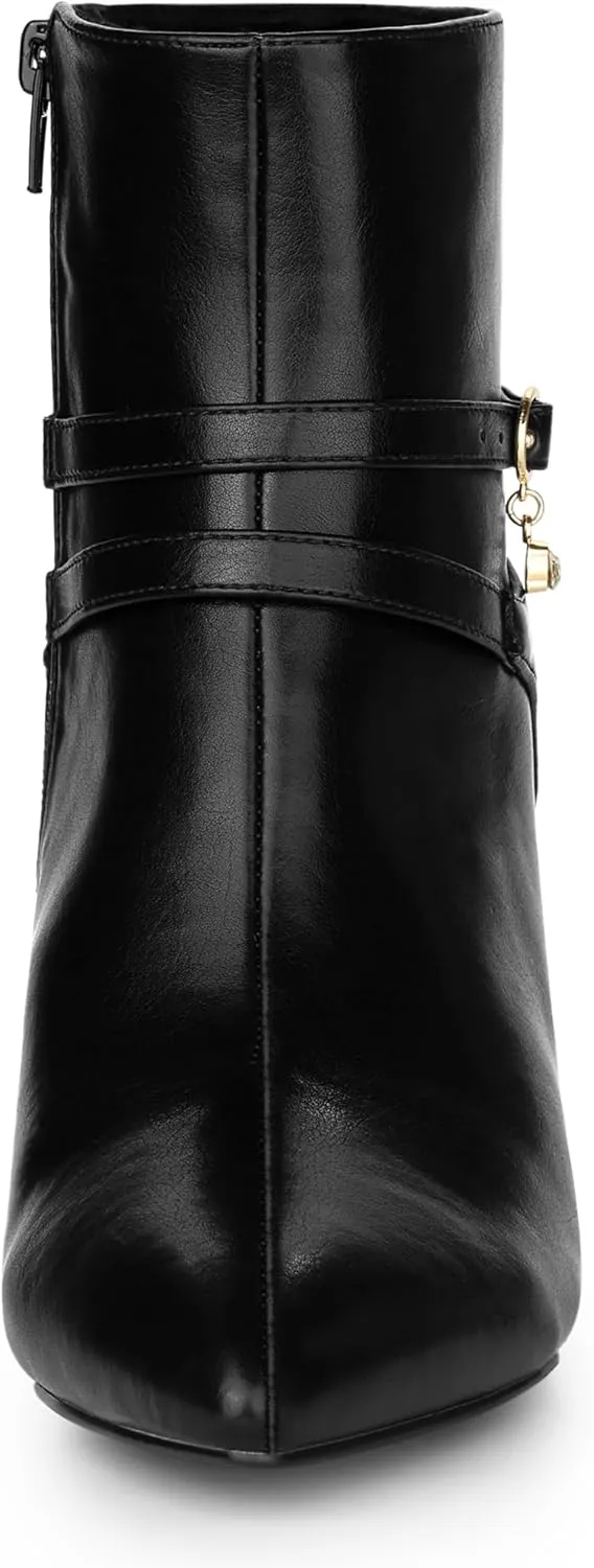 Allegra K Women's Pointed Toe Strappy Rhinestone Clear Stiletto Heels Ankle Booties
