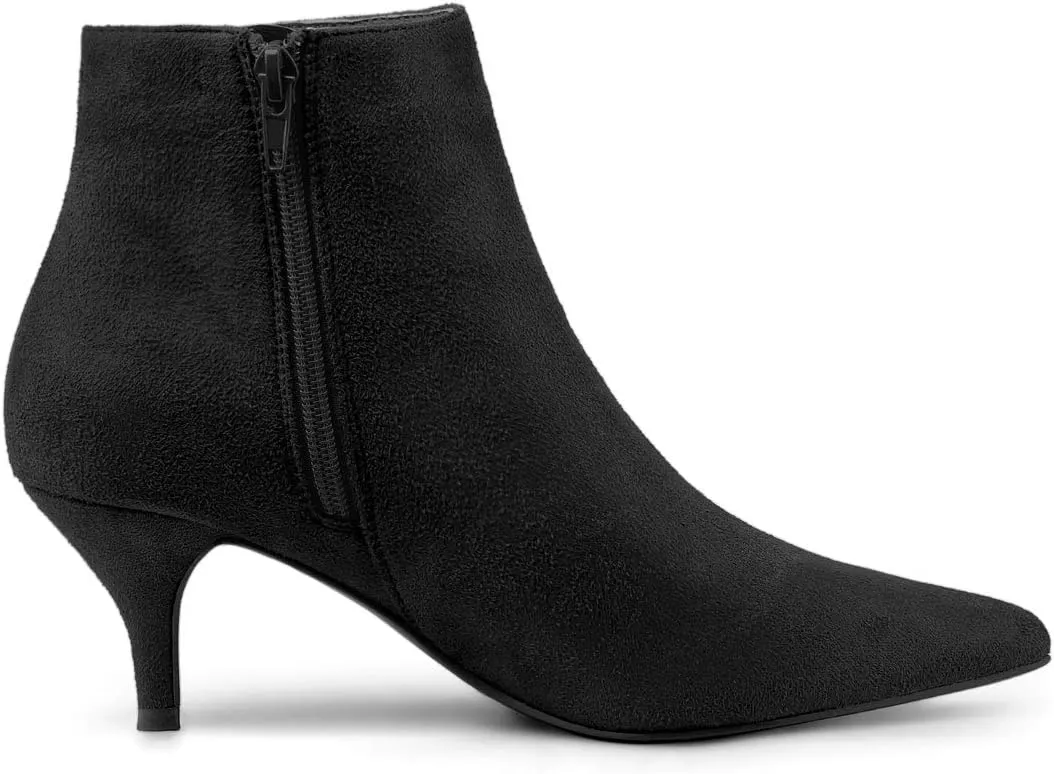 Allegra K Women's Pointed Toe Zip Stiletto Kitten Heel Ankle Booties
