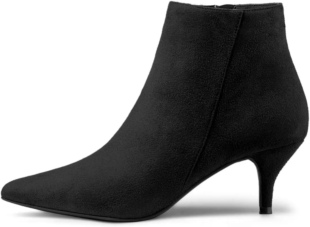 Allegra K Women's Pointed Toe Zip Stiletto Kitten Heel Ankle Booties