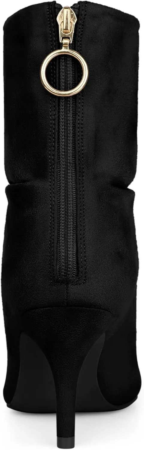 Allegra K Women's Pointy Toe Slouch Back Zipper Stiletto Heel Ankle Boots