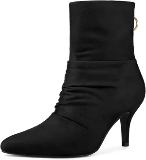 Allegra K Women's Pointy Toe Slouch Back Zipper Stiletto Heel Ankle Boots