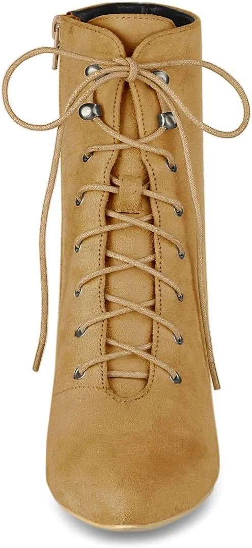 Allegra K Women's Pointy Toe Zip Lace Up Stiletto Heel Ankle Boots