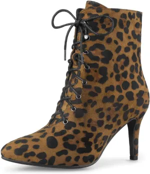 Allegra K Women's Pointy Toe Zip Lace Up Stiletto Heel Ankle Boots