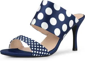 Allegra K Women's Polka Dots Stiletto Heel Slides Sandals