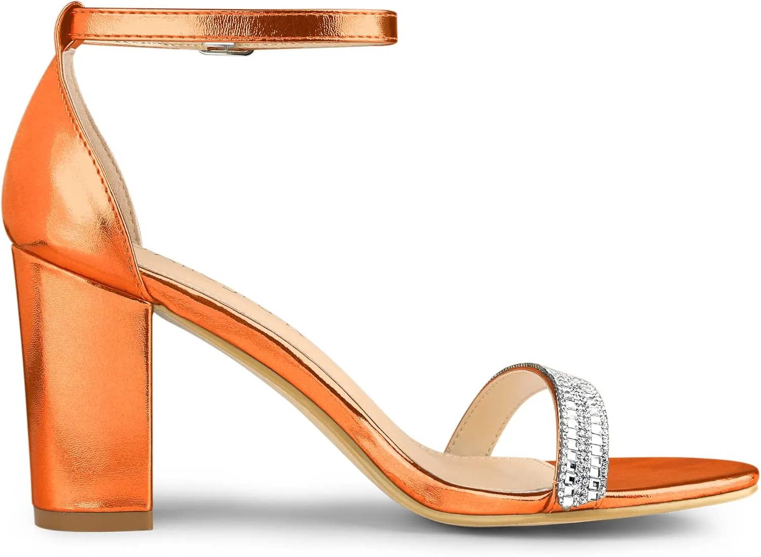 Allegra K Women's Rhinestone Ankle Strap Chunky Heels Sandals