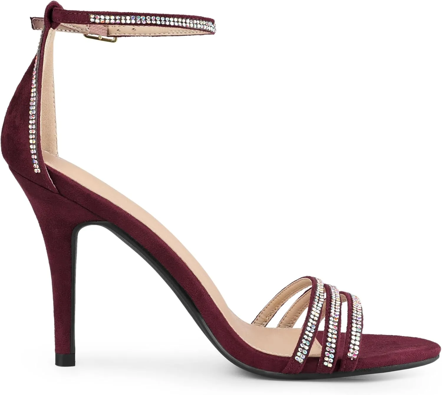 Allegra K Women's Rhinestone Ankle Strap Open Toe Stiletto Heeled Sandals