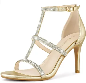 Allegra K Women's Rhinestone Ankle Strap Stiletto High Heel Sandals