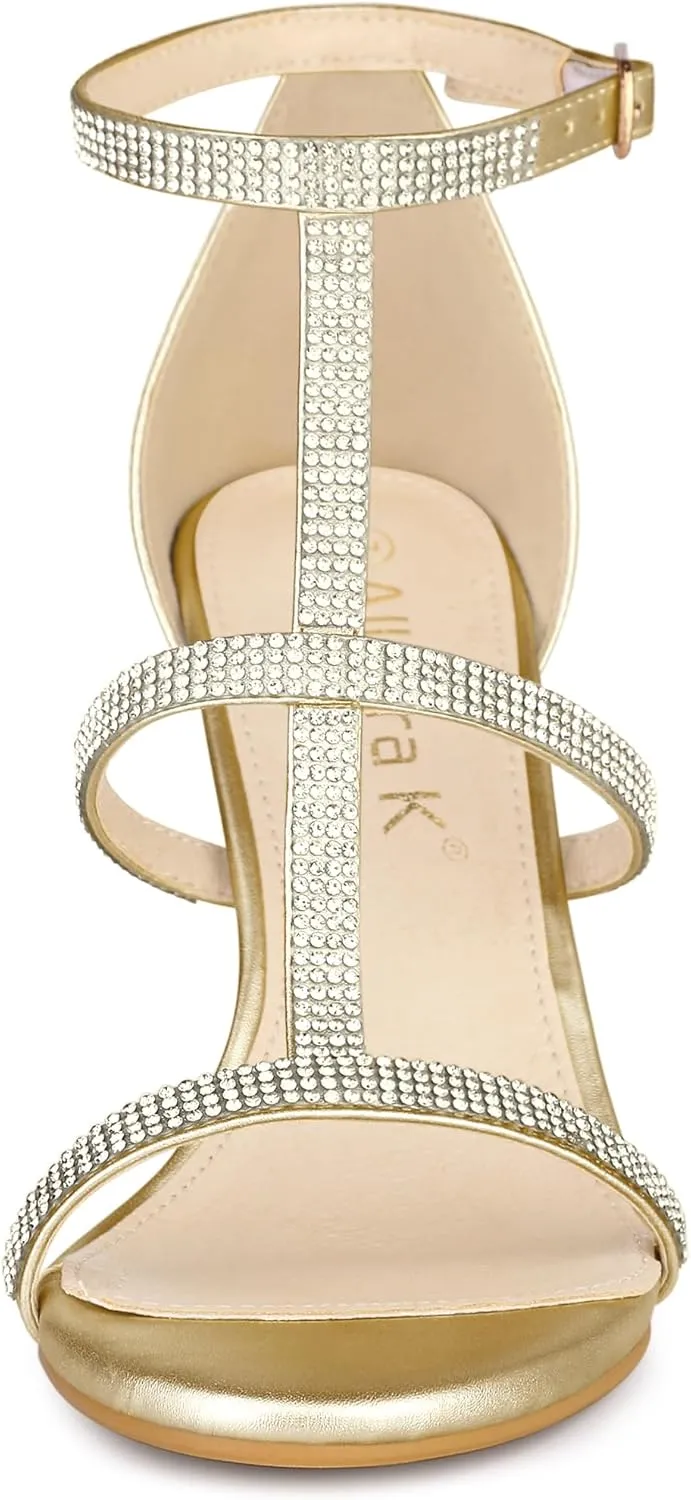 Allegra K Women's Rhinestone Ankle Strap Stiletto High Heel Sandals