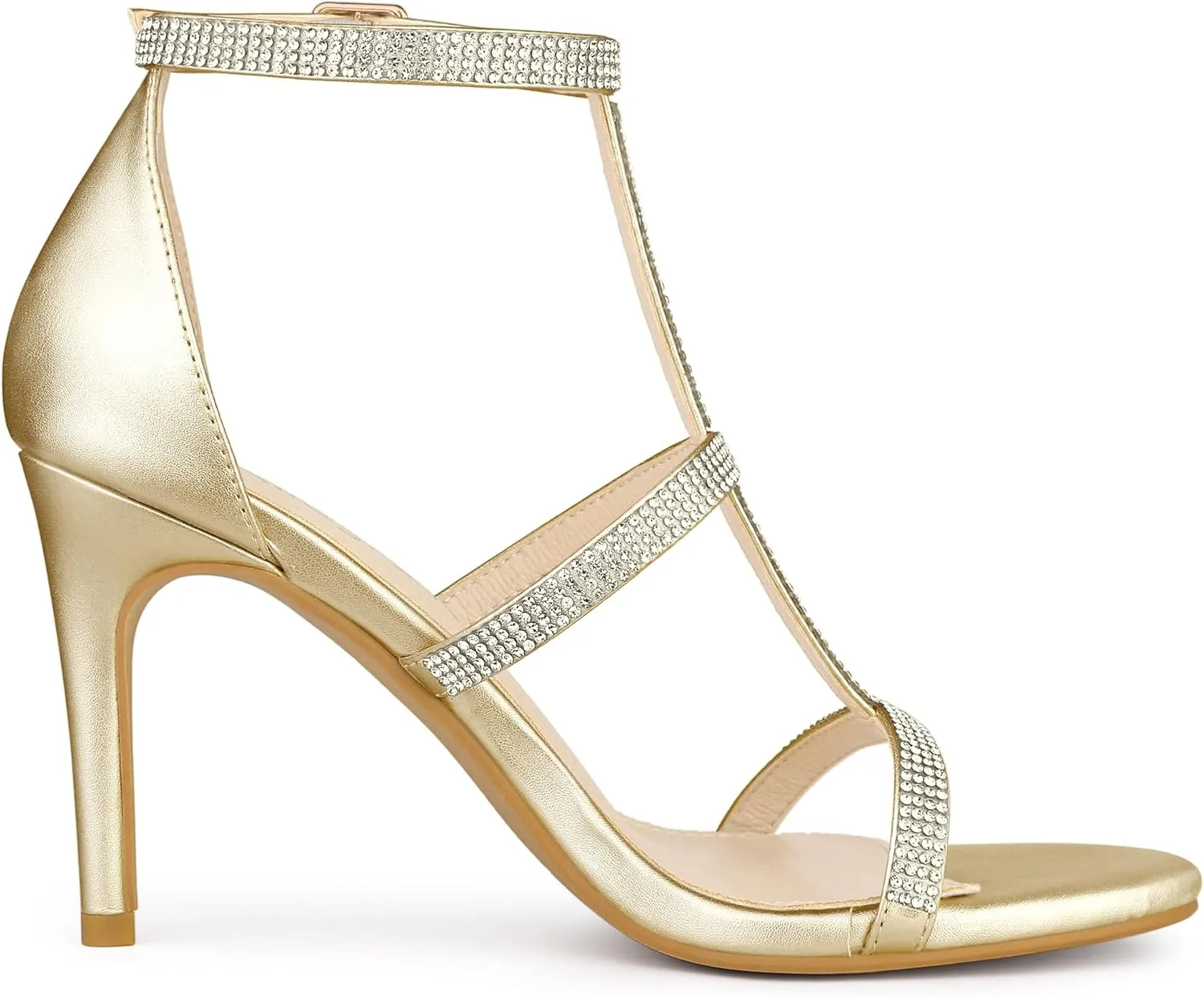 Allegra K Women's Rhinestone Ankle Strap Stiletto High Heel Sandals