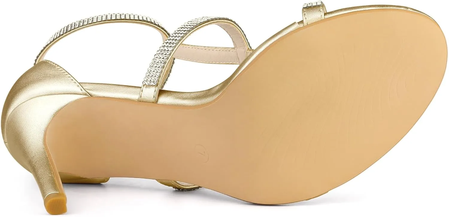 Allegra K Women's Rhinestone Ankle Strap Stiletto High Heel Sandals
