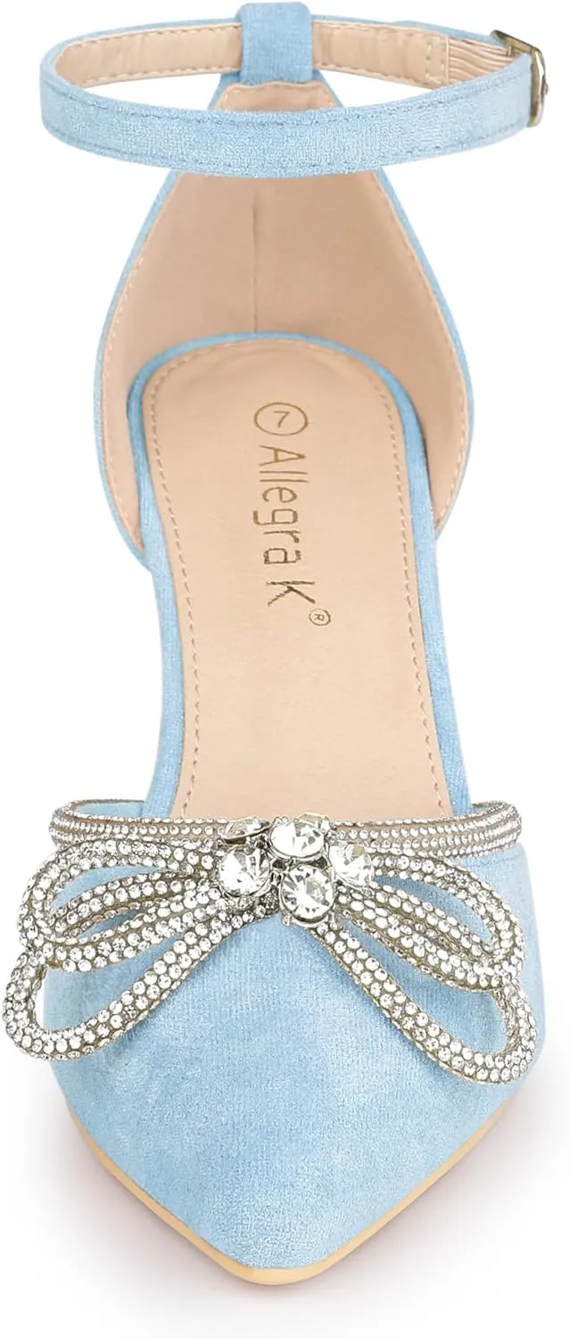 Allegra K Women's Rhinestones Bow Ankle Strap Stiletto Heel Sandals Pumps