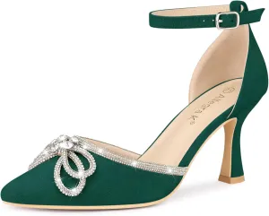 Allegra K Women's Rhinestones Bow Ankle Strap Stiletto Heel Sandals Pumps