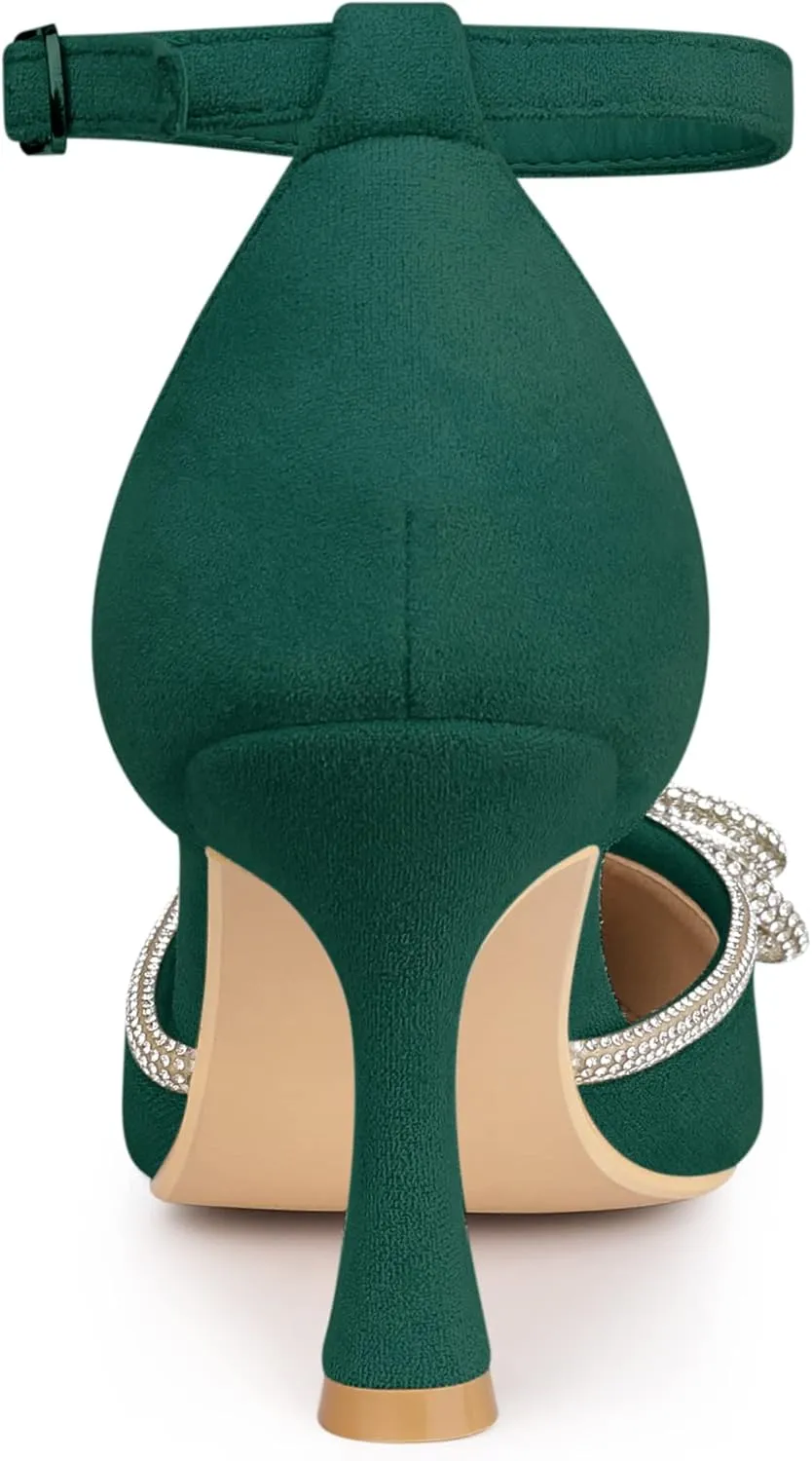 Allegra K Women's Rhinestones Bow Ankle Strap Stiletto Heel Sandals Pumps