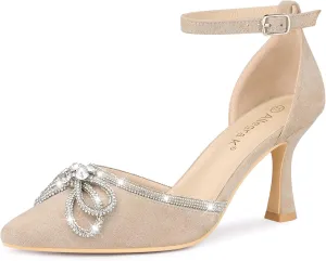 Allegra K Women's Rhinestones Bow Ankle Strap Stiletto Heel Sandals Pumps