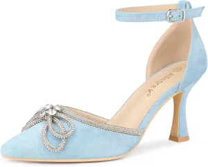 Allegra K Women's Rhinestones Bow Ankle Strap Stiletto Heel Sandals Pumps