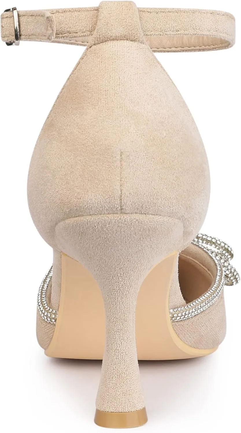 Allegra K Women's Rhinestones Bow Ankle Strap Stiletto Heel Sandals Pumps