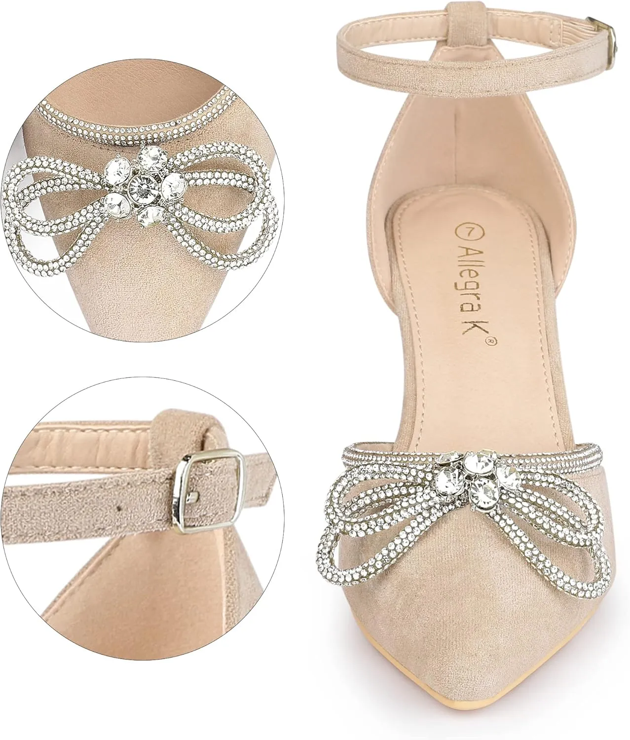 Allegra K Women's Rhinestones Bow Ankle Strap Stiletto Heel Sandals Pumps