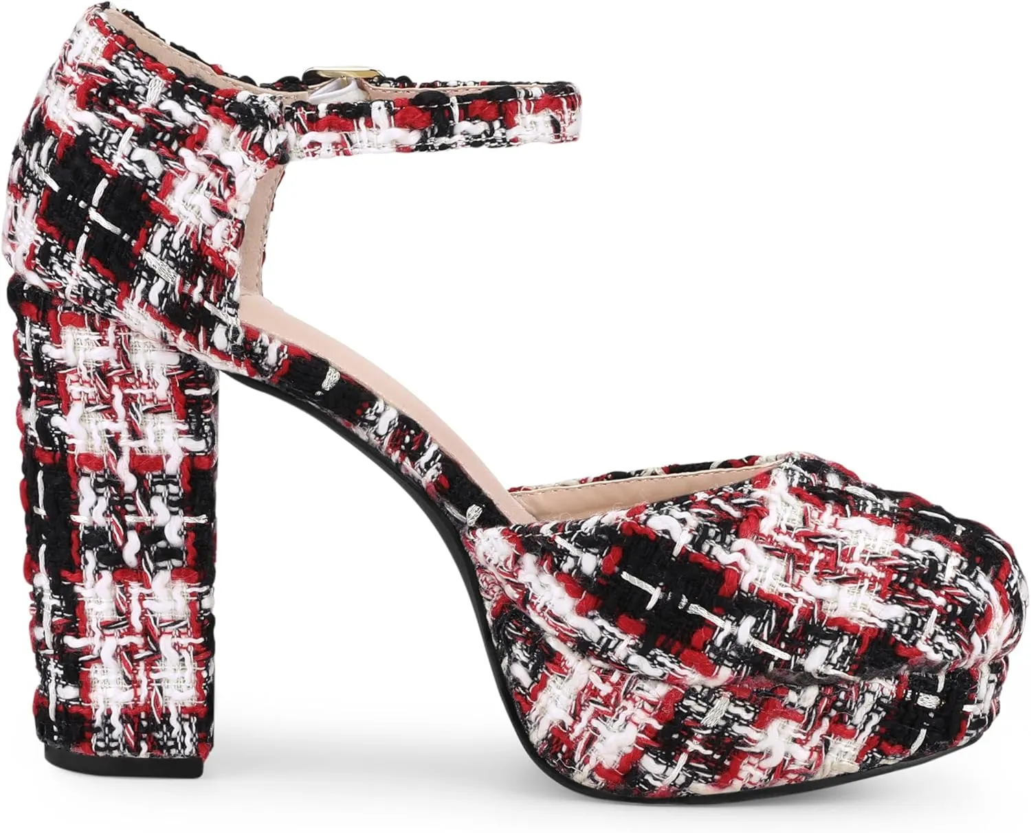 Allegra K Women's Round Toe Platform Tweed Chunky Heels Pumps