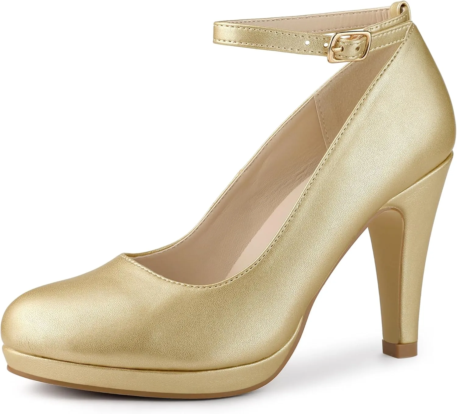 Allegra K Women's Round Toe Stiletto Heel Ankle Strap Pumps